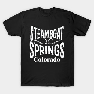 Steamboat Springs Resort Colorado U.S.A. White text. Gift ideas for the ski enthusiast. T-Shirt